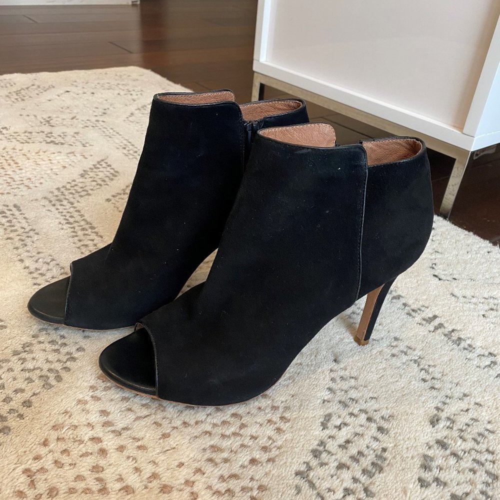 Joie black suede peep toe booties